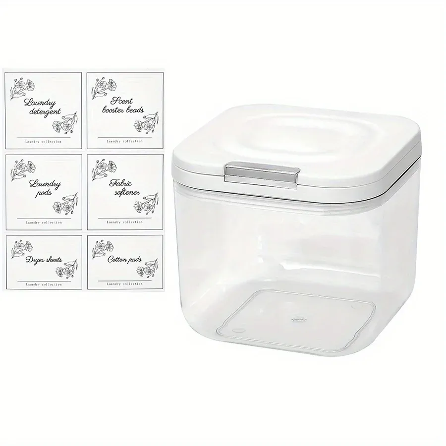 Porte-dosettes à lessive avec couvercle, boîte de rangement pour dosettes de lessive à ouverture automatique, grande capacité, fermeture hermétique 8