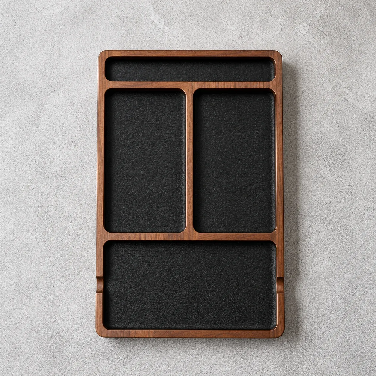 Plateau de rangement de bureau en bois massif avec séparateurs, organisateur multifonctionnel pour smartphones, écouteurs et petits objets 7