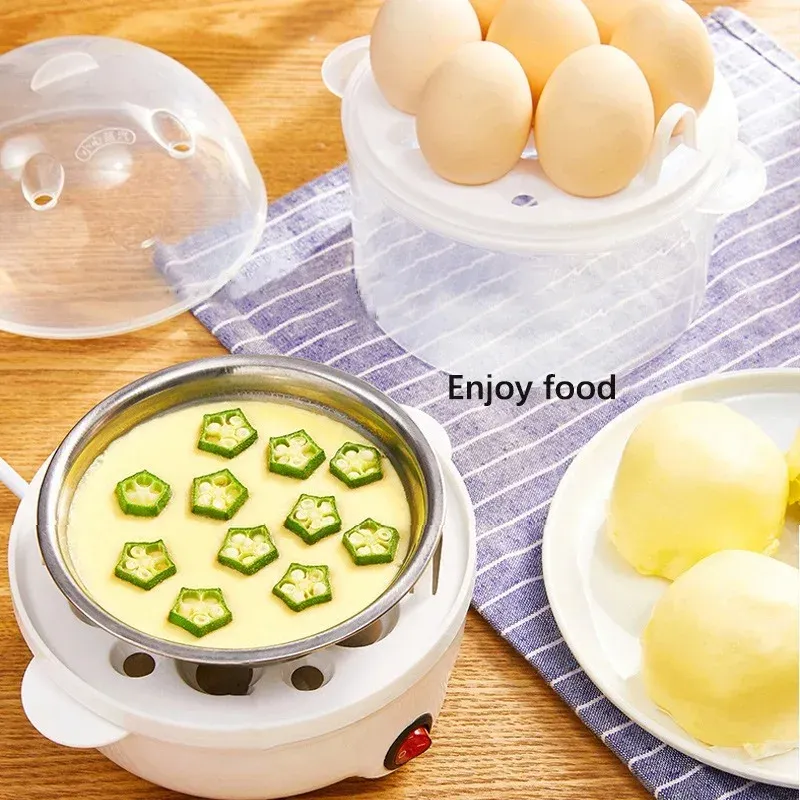 Cuiseur à œufs électrique automatique, cuiseur vapeur double étage, machine multifonction pour petit-déjeuner, mini appareil de cuisine pour pocher et cuire à la vapeur 3
