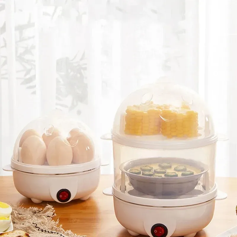 Cuiseur à œufs électrique automatique, cuiseur vapeur double étage, machine multifonction pour petit-déjeuner, mini appareil de cuisine pour pocher et cuire à la vapeur 4