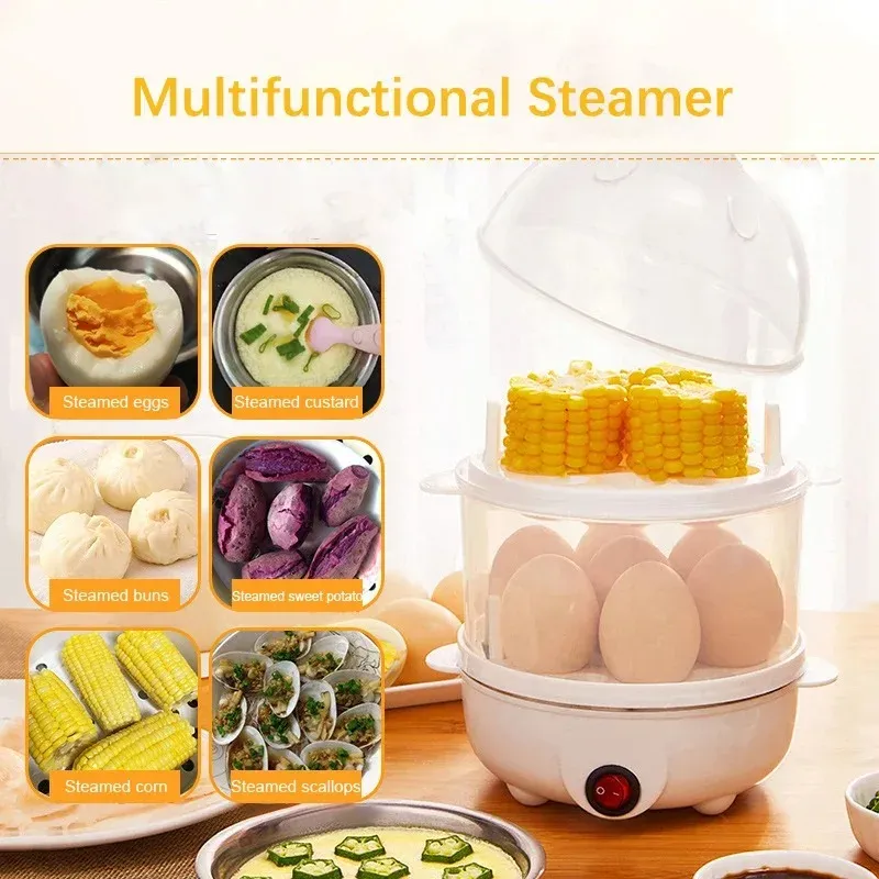 Cuiseur à œufs électrique automatique, cuiseur vapeur double étage, machine multifonction pour petit-déjeuner, mini appareil de cuisine pour pocher et cuire à la vapeur 5