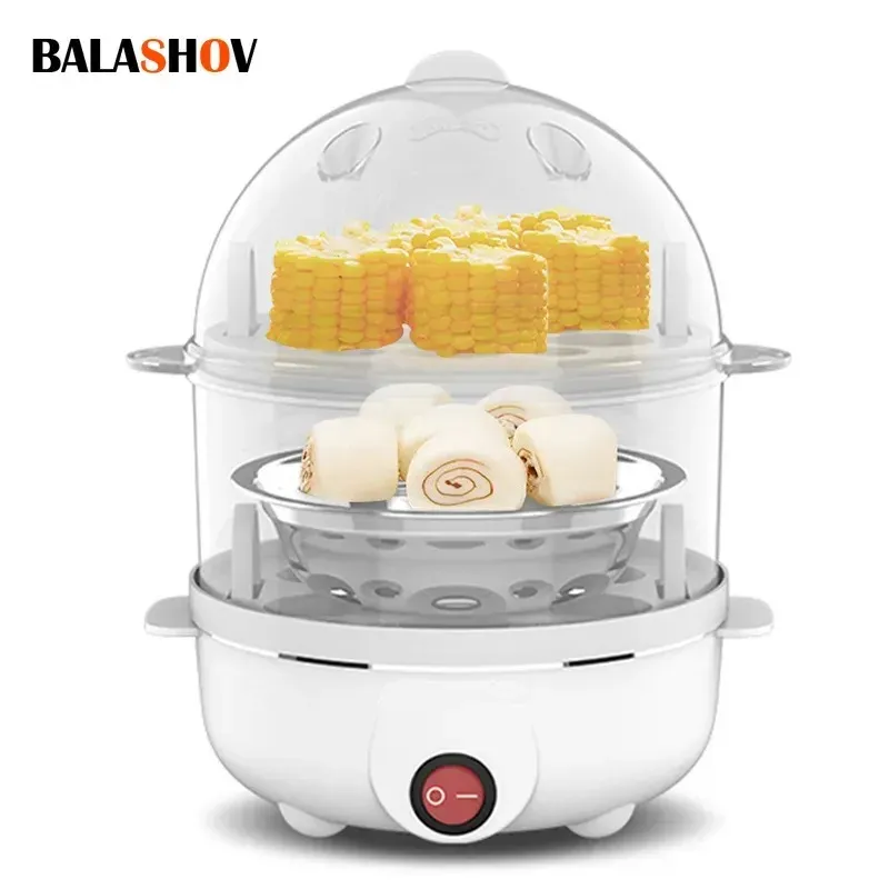 Cuiseur à œufs électrique automatique, cuiseur vapeur double étage, machine multifonction pour petit-déjeuner, mini appareil de cuisine pour pocher et cuire à la vapeur 6