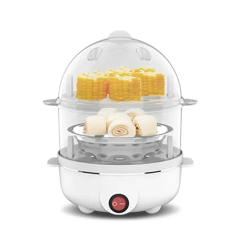Cuiseur à œufs électrique automatique, cuiseur vapeur double étage, machine multifonction pour petit-déjeuner, mini appareil de cuisine pour pocher et cuire à la vapeur 8