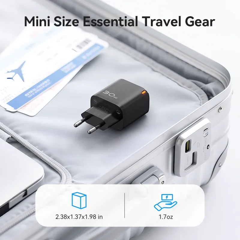 Chargeur GaN 30W KUULAA avec PD 3.0 et QC 4.0, USB-C, compatible iPhone 17, 16, 15 Pro, Samsung S25, Xiaomi, iPad Air et Pro 3