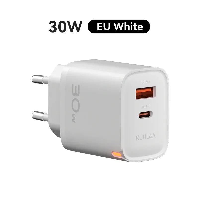Chargeur GaN 30W KUULAA avec PD 3.0 et QC 4.0, USB-C, compatible iPhone 17, 16, 15 Pro, Samsung S25, Xiaomi, iPad Air et Pro 8