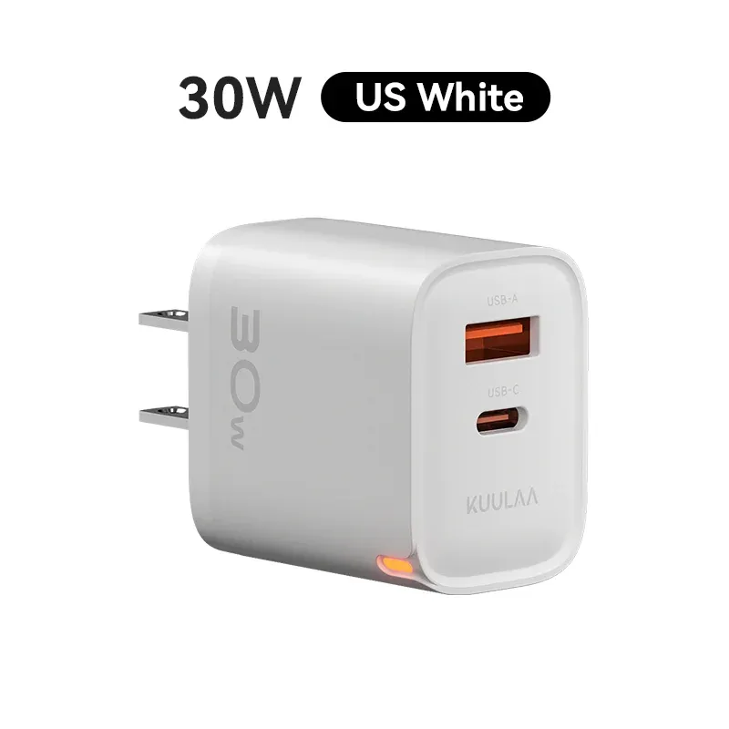 Chargeur GaN 30W KUULAA avec PD 3.0 et QC 4.0, USB-C, compatible iPhone 17, 16, 15 Pro, Samsung S25, Xiaomi, iPad Air et Pro 11