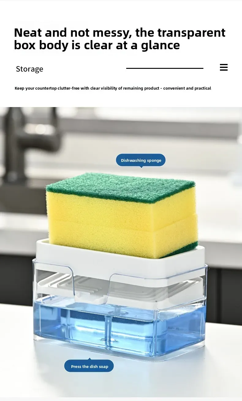 Distributeur de savon en situation d'utilisation dans la cuisine