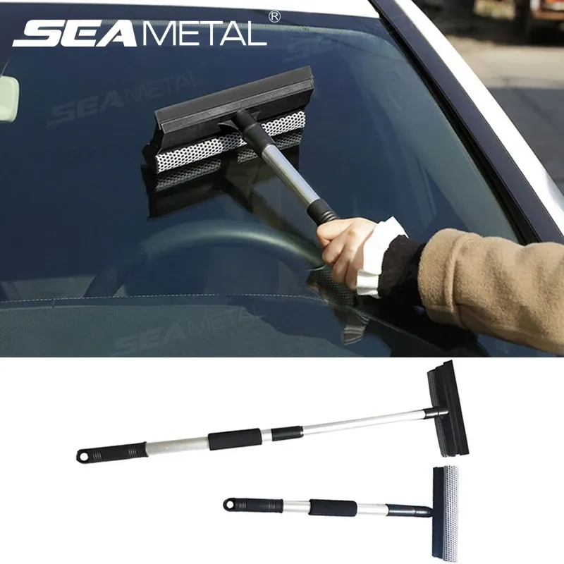SEAMETAL Brosse de nettoyage de vitres de voiture 2 en 1 avec raclette et manche télescopique - Image 1