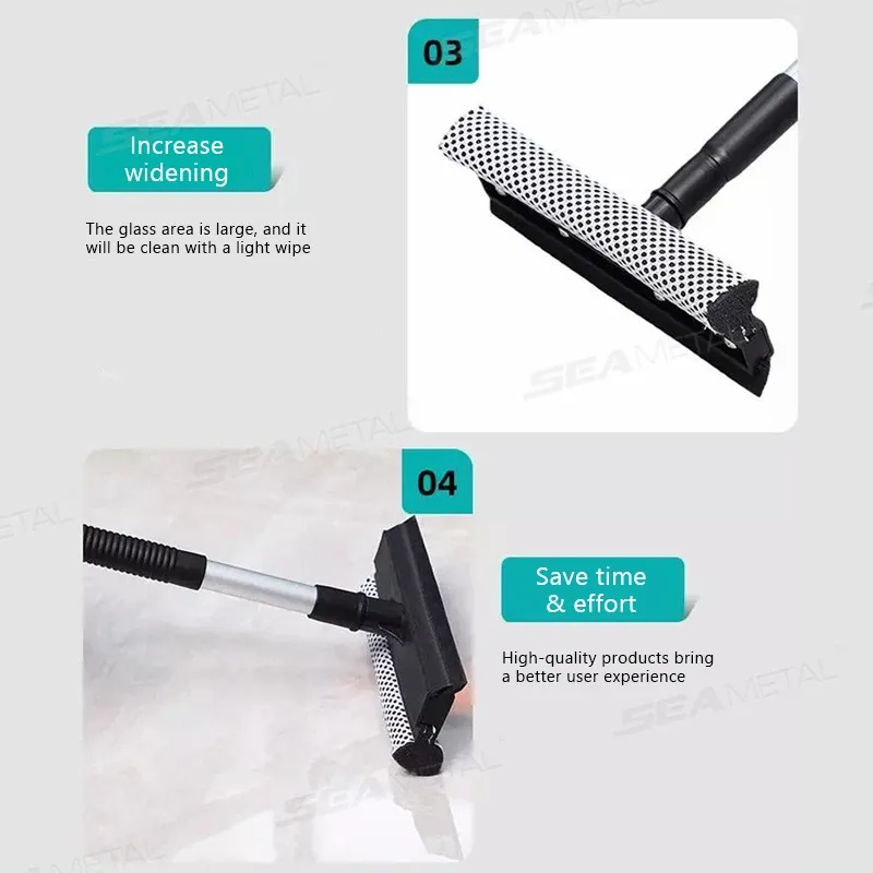 SEAMETAL Brosse de nettoyage de vitres de voiture 2 en 1 avec raclette et manche télescopique 5