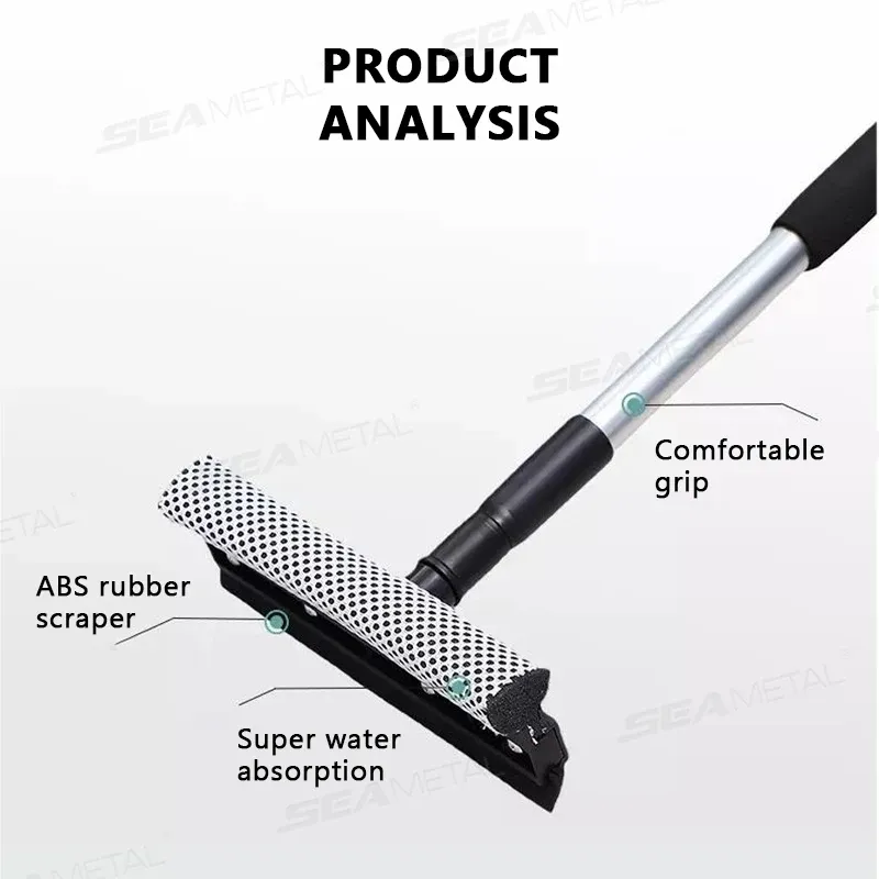 SEAMETAL Brosse de nettoyage de vitres de voiture 2 en 1 avec raclette et manche télescopique 6
