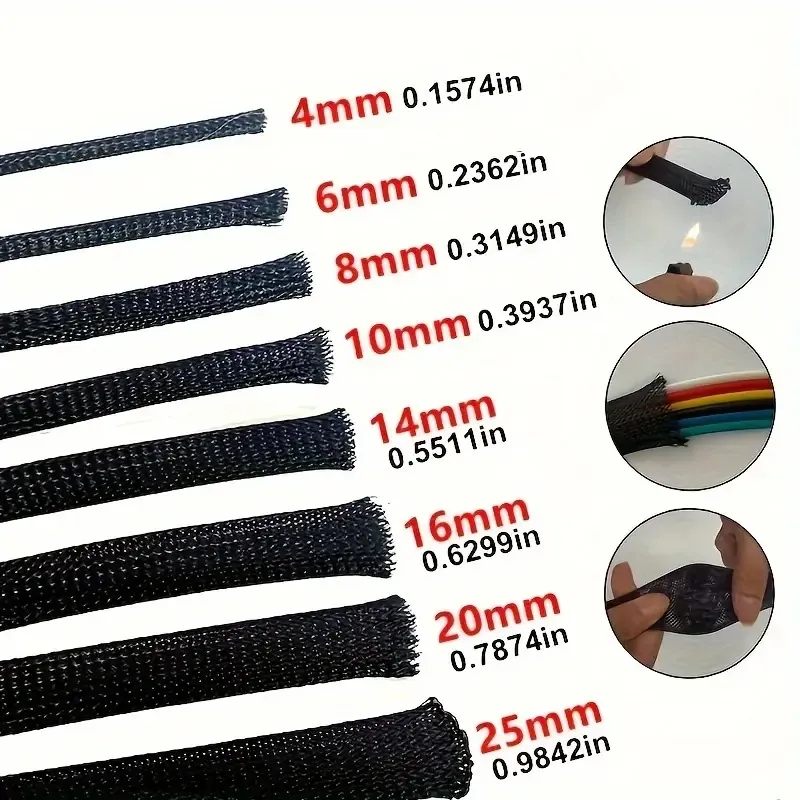 Gaine extensible en maille tressée pour protection des câbles contre les morsures d'animaux, 10 m (32,8 pi), noire, flexible, pour TV, audio et PC 3