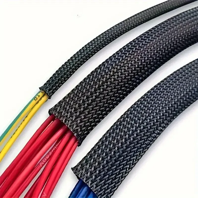Gaine extensible en maille tressée pour protection des câbles contre les morsures d'animaux, 10 m (32,8 pi), noire, flexible, pour TV, audio et PC 1