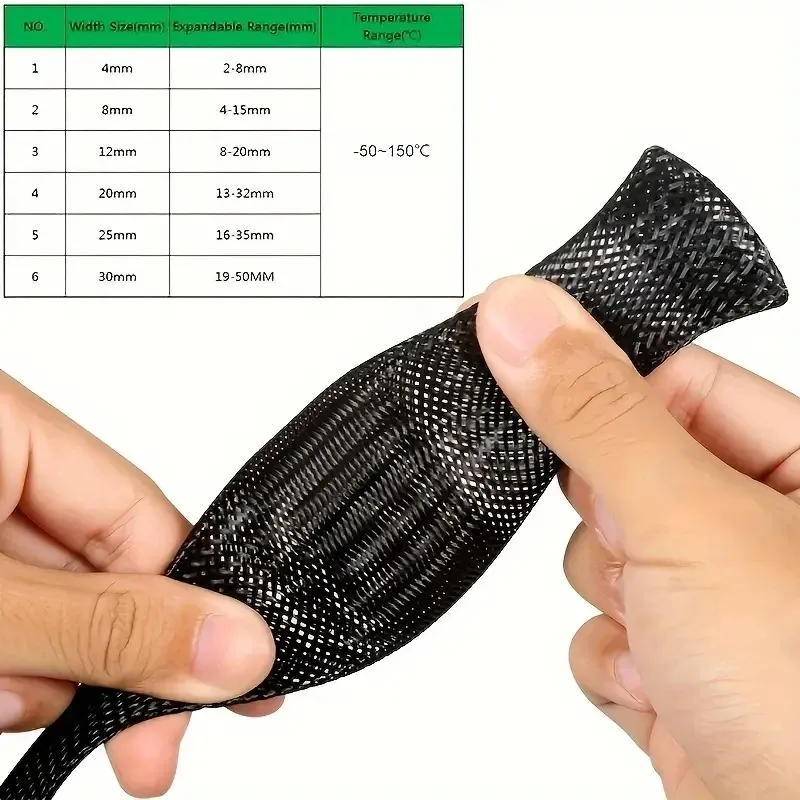 Gaine extensible en maille tressée pour protection des câbles contre les morsures d'animaux, 10 m (32,8 pi), noire, flexible, pour TV, audio et PC 6