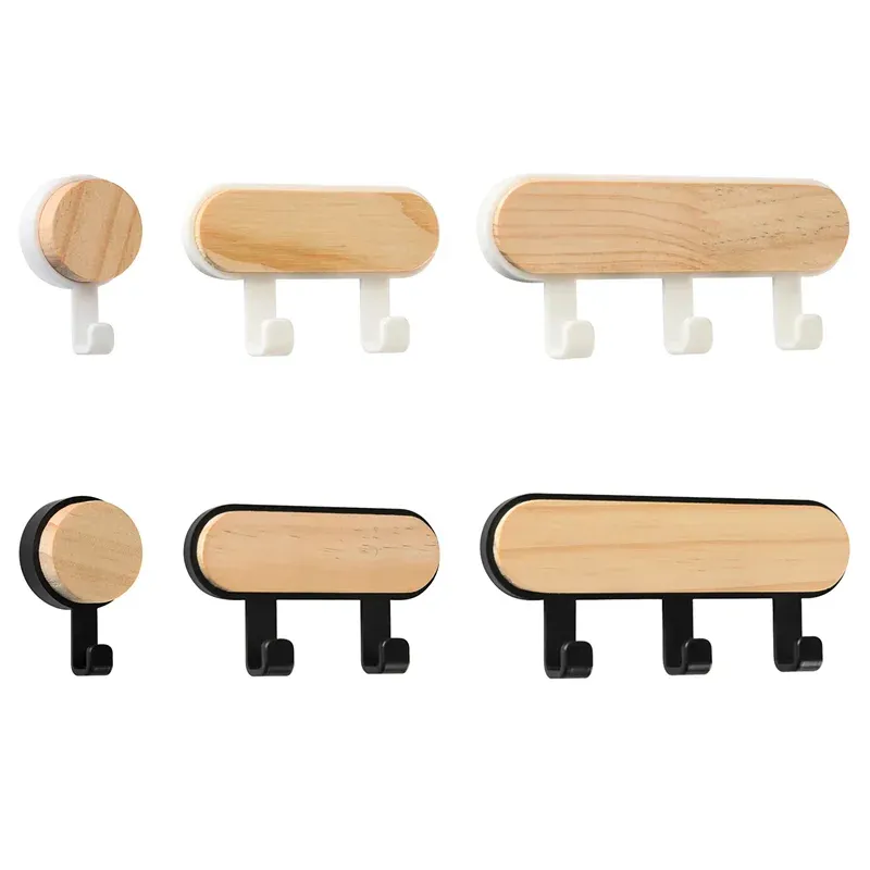 Crochets muraux auto-adhésifs en ABS aspect bois, lot de 1 : porte-chapeaux et porte-clés pour cuisine et salle de bains - Image 1