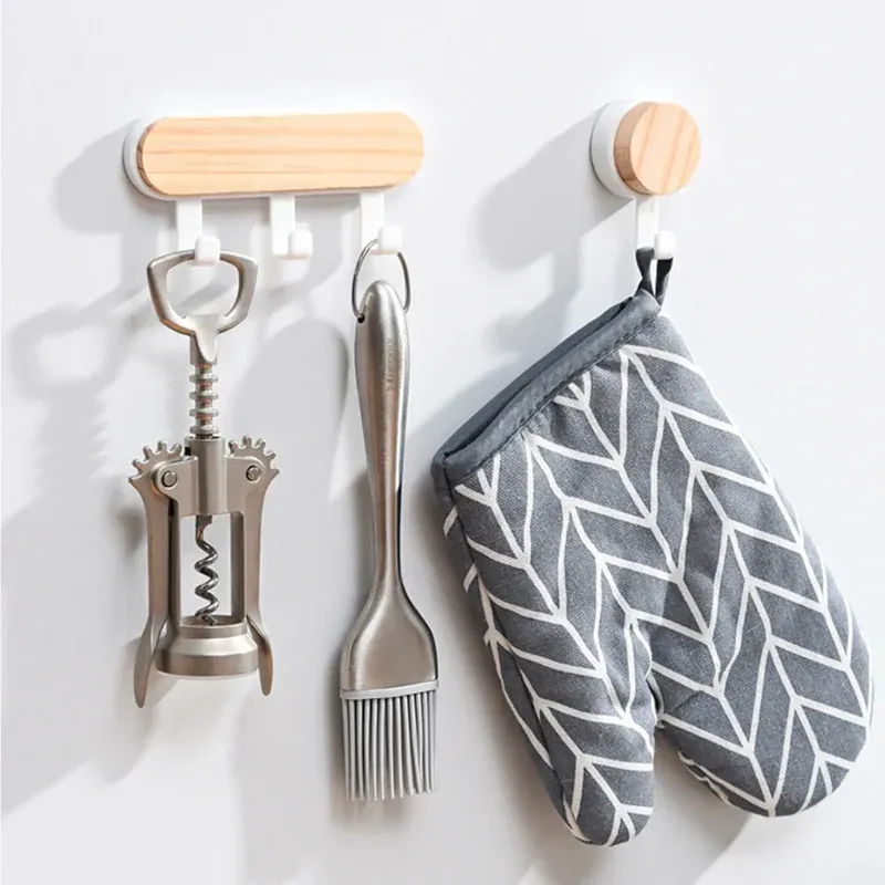 Crochets muraux auto-adhésifs en ABS aspect bois, lot de 1 : porte-chapeaux et porte-clés pour cuisine et salle de bains 2