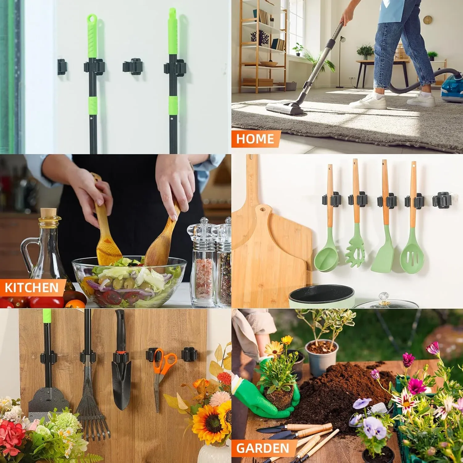 Support mural pour balai en acier inoxydable avec vis, organisateur d'outils de jardin et d'extérieur 5