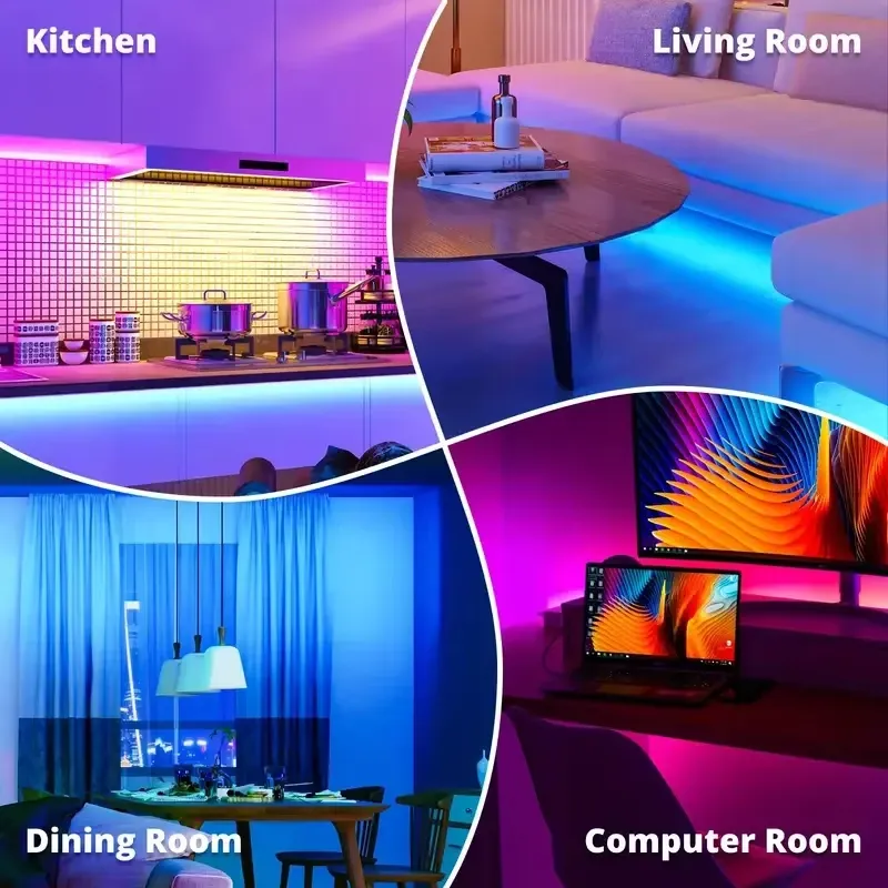 Ruban LED USB RGB intelligent et flexible, contrôlable par application, avec synchronisation musicale et intensité réglable, pour éclairage décoratif de téléviseur et salle de jeux 6