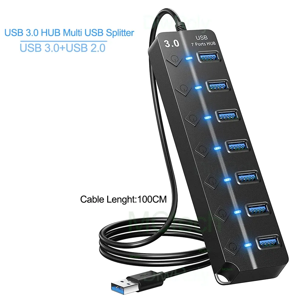 Hub USB 3.0 et USB 2.0 multiport avec câble de 100 cm pour ordinateur portable