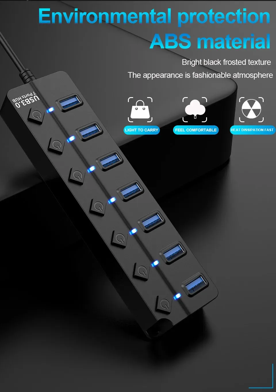 Hub USB 3.0 et USB 2.0 multiport avec câble de 100 cm pour ordinateur portable 2