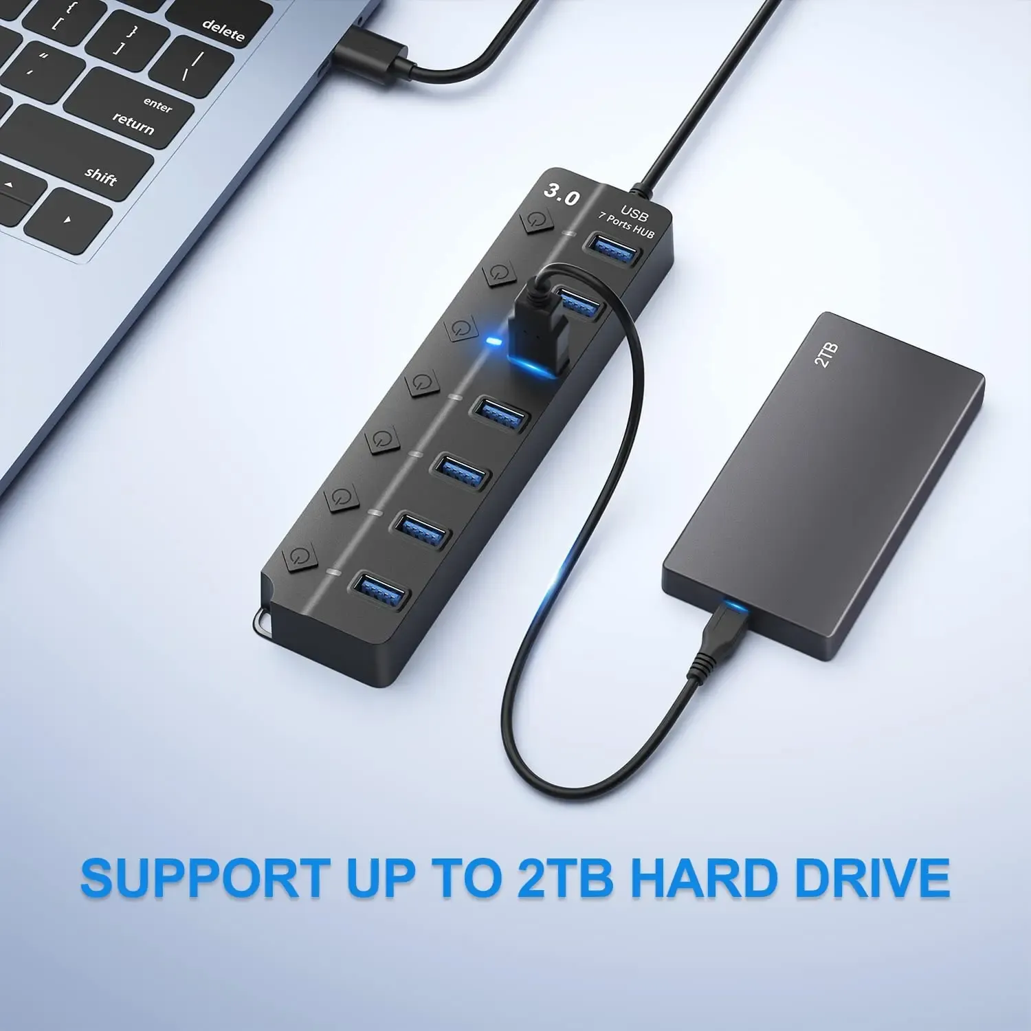 Hub USB 3.0 et USB 2.0 multiport avec câble de 100 cm pour ordinateur portable 5