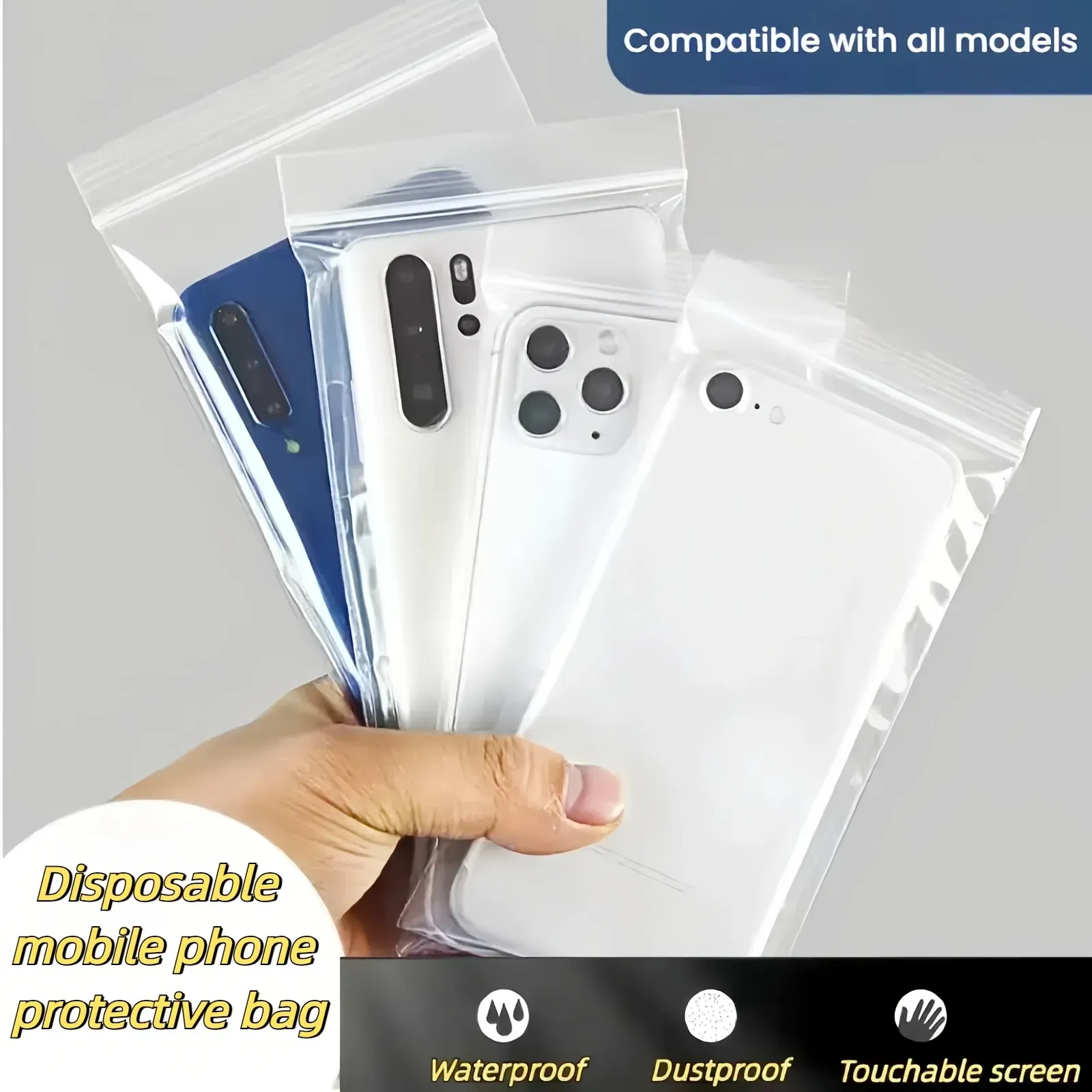 Pochette étanche universelle transparente pour téléphone portable avec fermeture éclair auto-verrouillante, lot de 100 - Image 1