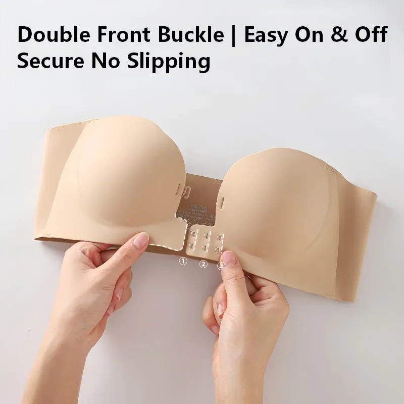 Soutien-gorge push-up sans bretelles et sans armatures pour femme, fermeture avant double crochet, moulé 3D, décolleté plongeant en V, sans couture, multi-positions 6