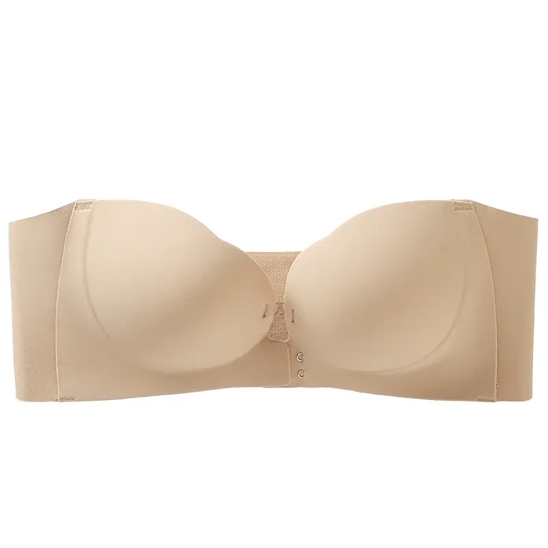 Soutien-gorge push-up sans bretelles et sans armatures pour femme, fermeture avant double crochet, moulé 3D, décolleté plongeant en V, sans couture, multi-positions 8