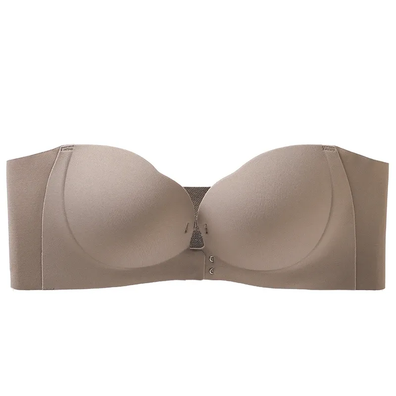 Soutien-gorge push-up sans bretelles et sans armatures pour femme, fermeture avant double crochet, moulé 3D, décolleté plongeant en V, sans couture, multi-positions 9