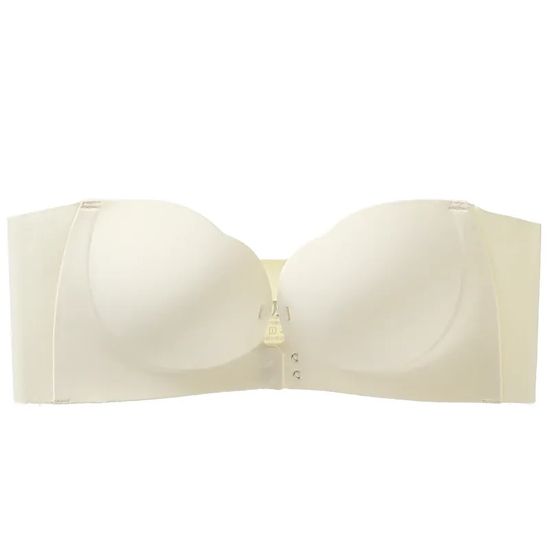 Soutien-gorge push-up sans bretelles et sans armatures pour femme, fermeture avant double crochet, moulé 3D, décolleté plongeant en V, sans couture, multi-positions 7