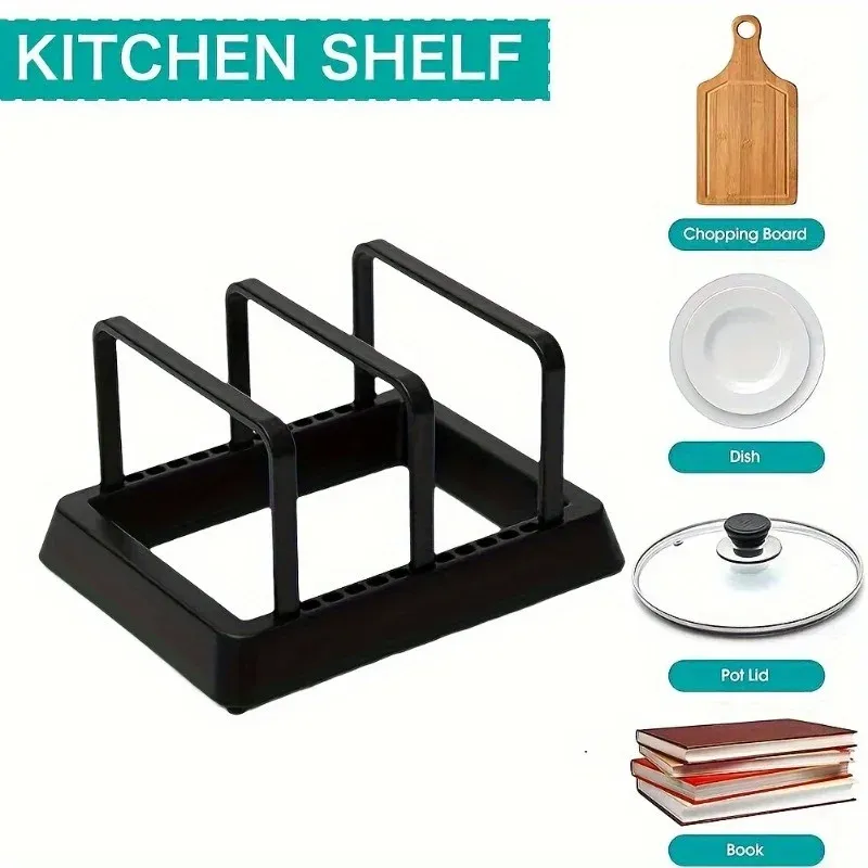 Support organisateur de cuisine 3 en 1 : égouttoir compact pour casseroles, poêles, couvercles et planches à découper, organisateur de plan de travail durable 3