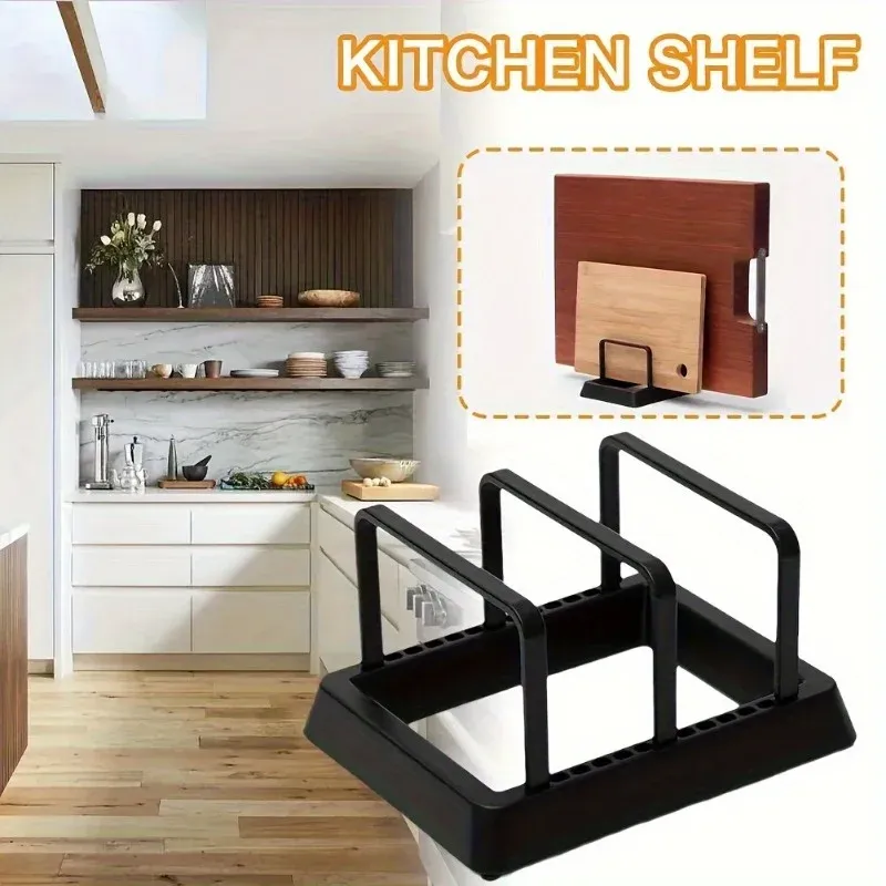 Support organisateur de cuisine 3 en 1 : égouttoir compact pour casseroles, poêles, couvercles et planches à découper, organisateur de plan de travail durable 5
