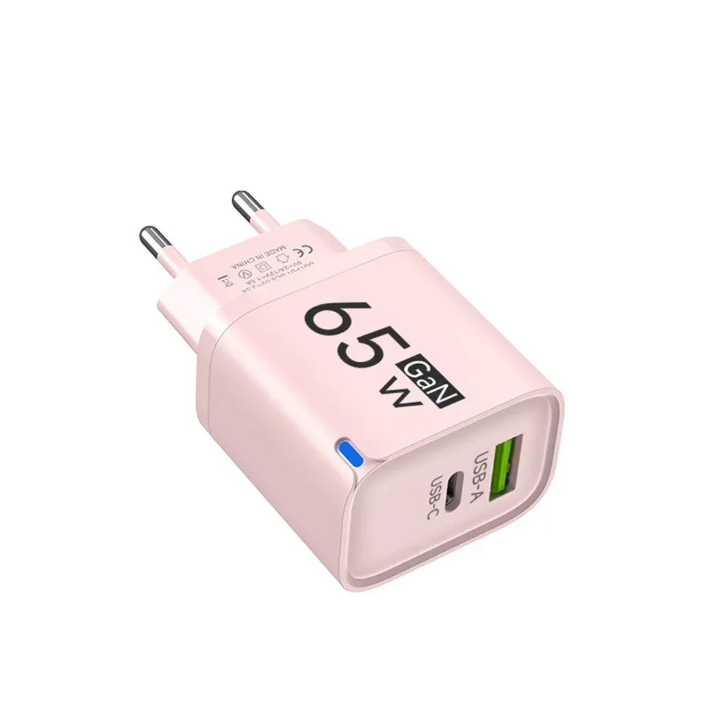 Chargeur USB-C GaN 65W à charge rapide QC 3.0, adaptateur secteur de voyage EU/US/UK pour smartphone 8