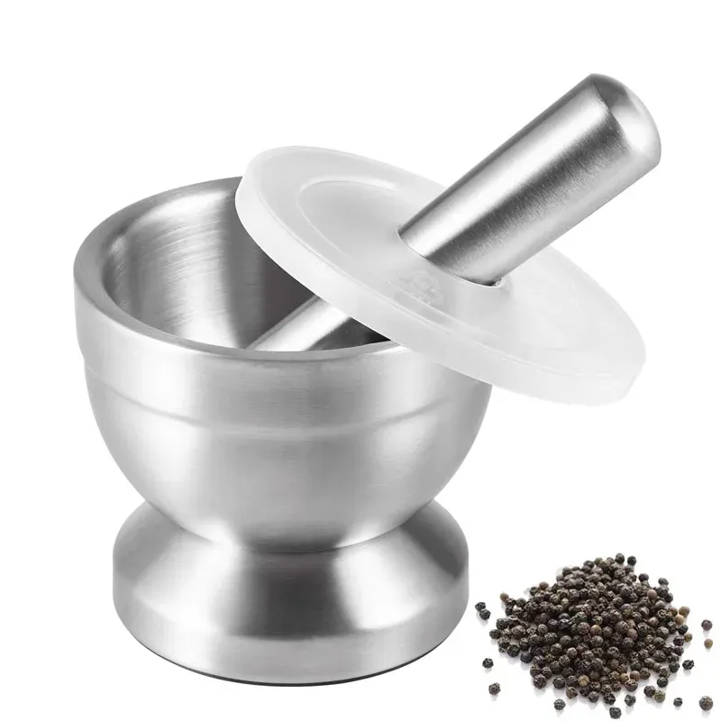 LMETJMA – Moulin à épices en acier inoxydable avec mortier et pilon, bol à herbes, broyeur à pilules, KC0245 - Image 1