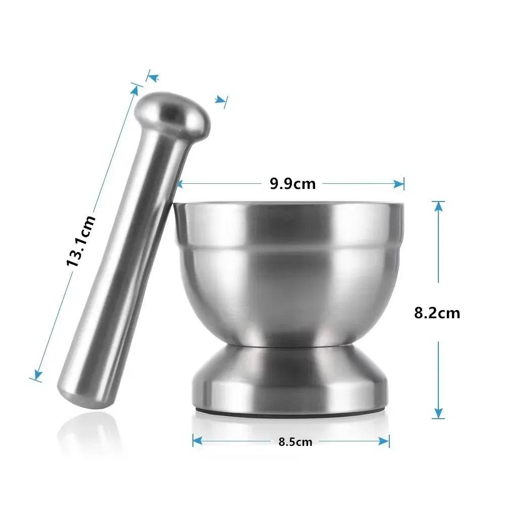 LMETJMA – Moulin à épices en acier inoxydable avec mortier et pilon, bol à herbes, broyeur à pilules, KC0245 3