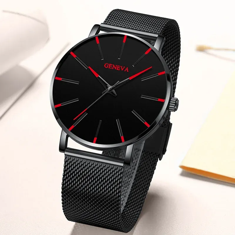 Montre homme à quartz en acier, fine et étanche, style sport décontracté 3