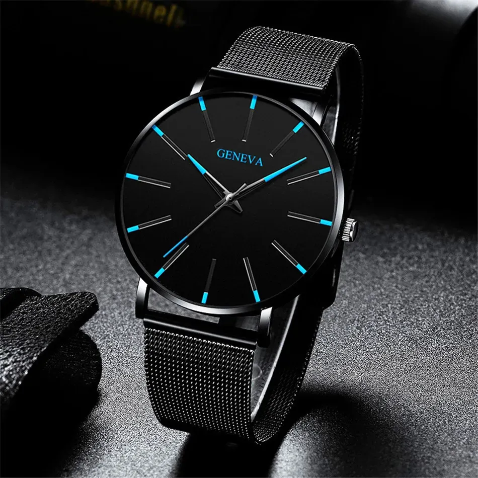 Montre homme à quartz en acier, fine et étanche, style sport décontracté - Image 1