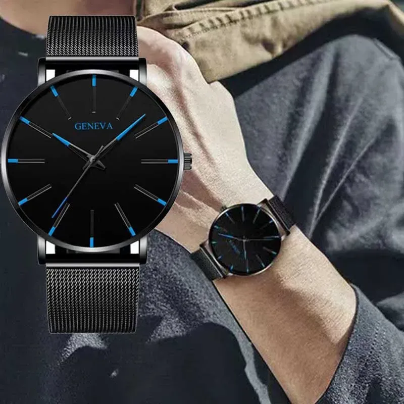 Montre homme à quartz en acier, fine et étanche, style sport décontracté 6