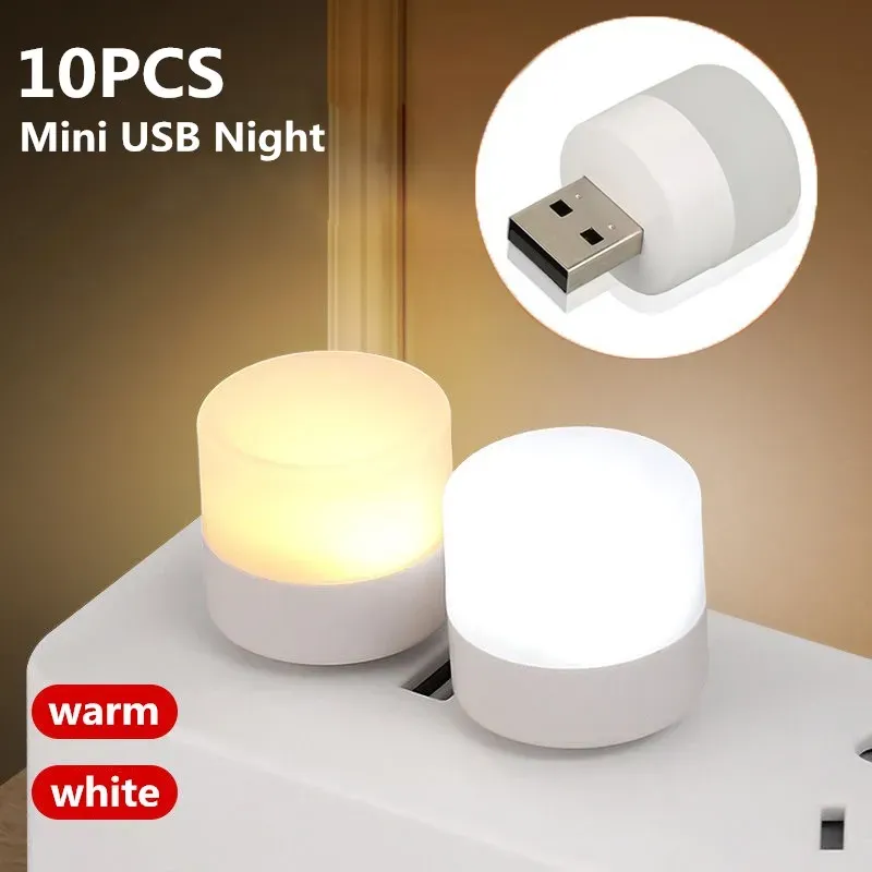 Mini veilleuse LED blanche chaude avec prise USB, protection des yeux, lampe de lecture pour ordinateur, charge mobile, 1 pièce, 10 pièces - Image 1