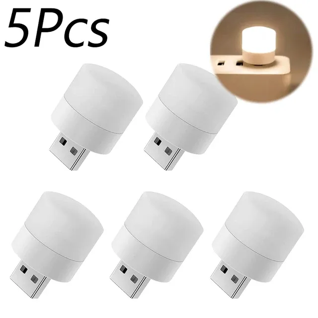 Mini veilleuse LED blanche chaude avec prise USB, protection des yeux, lampe de lecture pour ordinateur, charge mobile, 1 pièce, 10 pièces 10