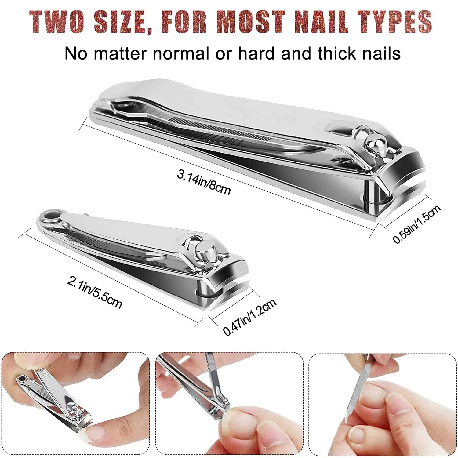 Coupe-ongles en acier inoxydable de qualité supérieure avec lime à ongles tranchante 3