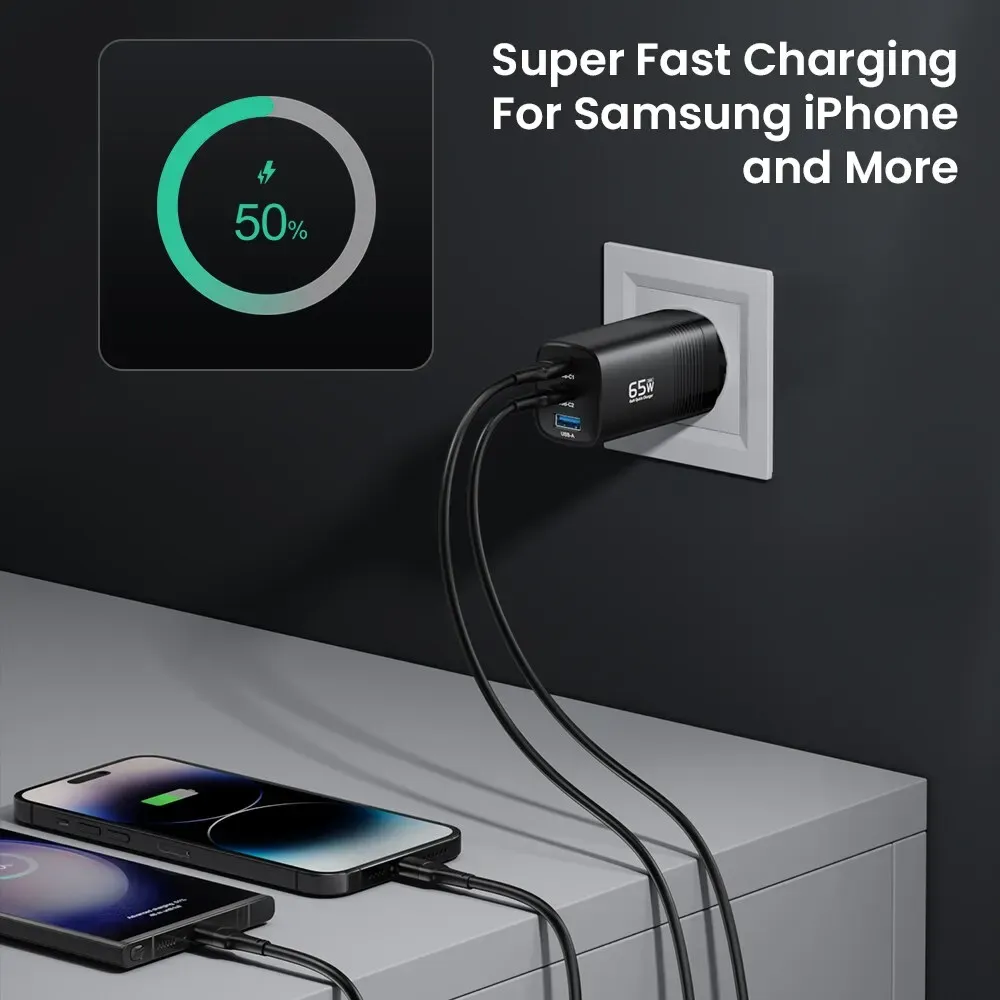 ASOMETECH Chargeur GaN USB-C 65 W, 45 W, PPS, PD, QC 4.0 pour MacBook, ordinateur portable, iPad, tablette, iPhone 16 et Samsung Galaxy S23 Ultra 4