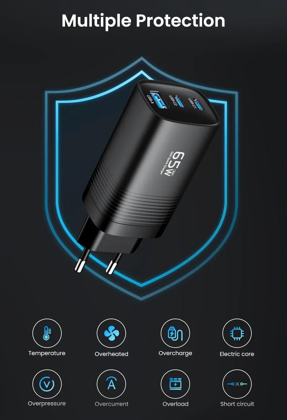 Chargeur ASOMETECH, détail des ports