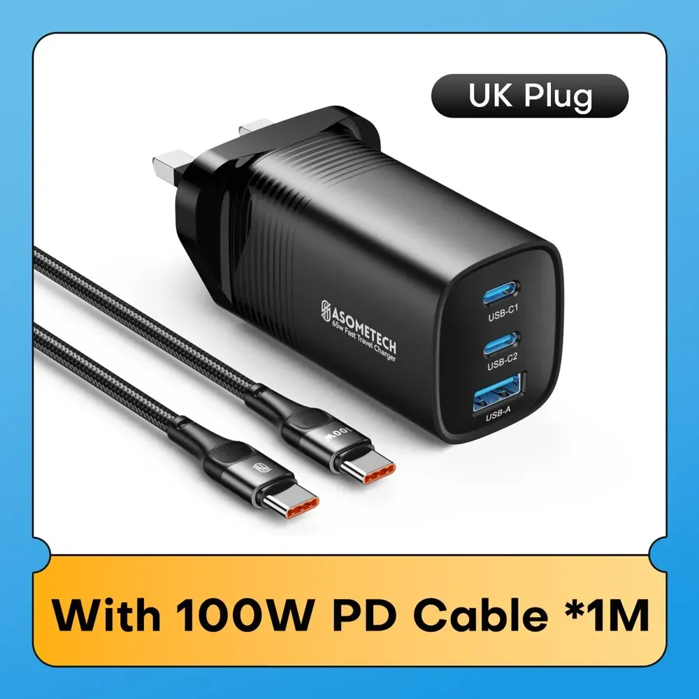 ASOMETECH Chargeur GaN USB-C 65 W, 45 W, PPS, PD, QC 4.0 pour MacBook, ordinateur portable, iPad, tablette, iPhone 16 et Samsung Galaxy S23 Ultra 10
