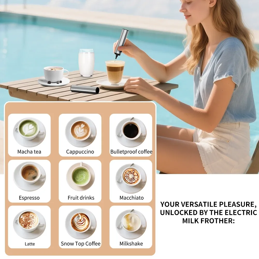 Mousseur à lait électrique rechargeable et portatif, agitateur de cuisine puissant pour lattes, boissons et œufs 2