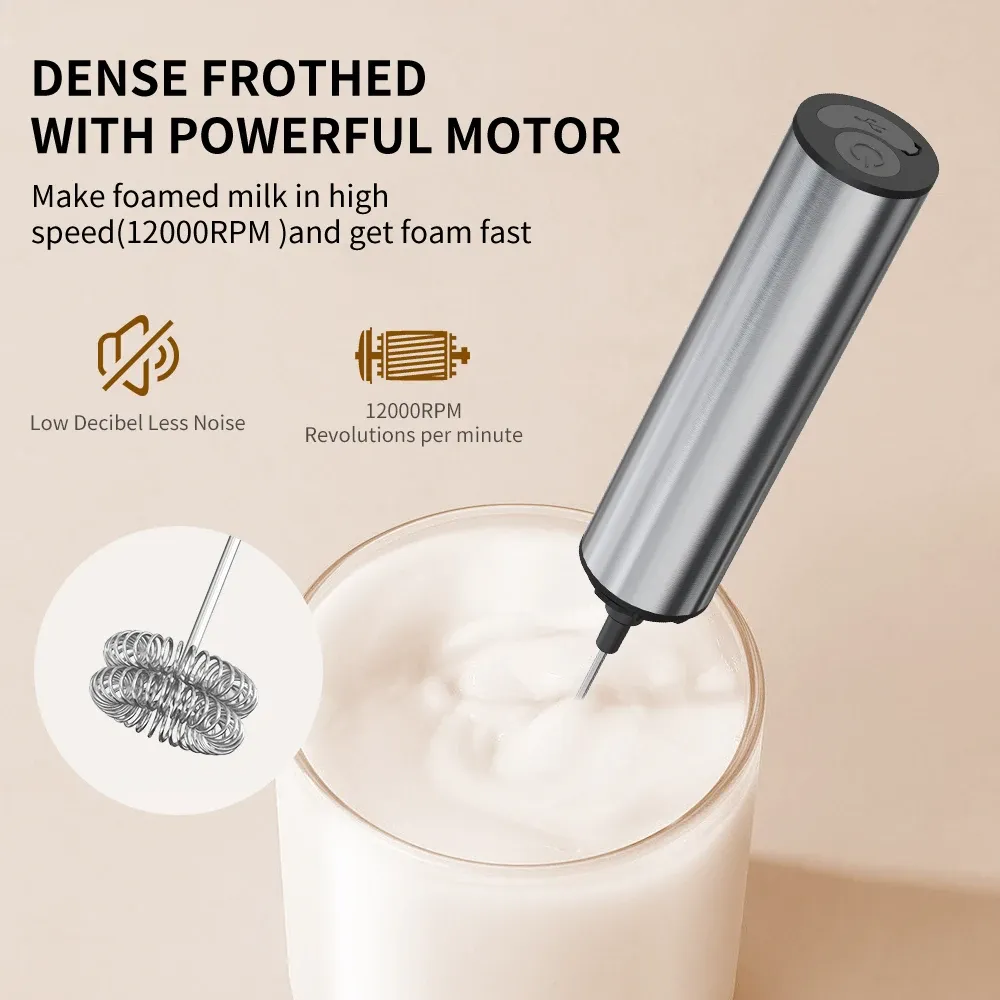 Mousseur à lait électrique rechargeable et portatif, agitateur de cuisine puissant pour lattes, boissons et œufs 4