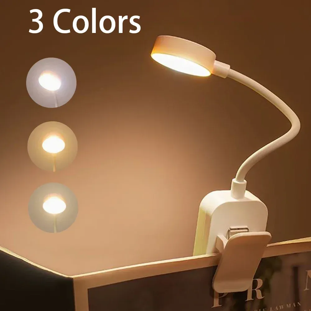 Runtow Lampe de lecture LED à pince, portable et rechargeable, 3 teintes de lumière, intensité réglable, protection des yeux, mini lampe de bureau - Image 1