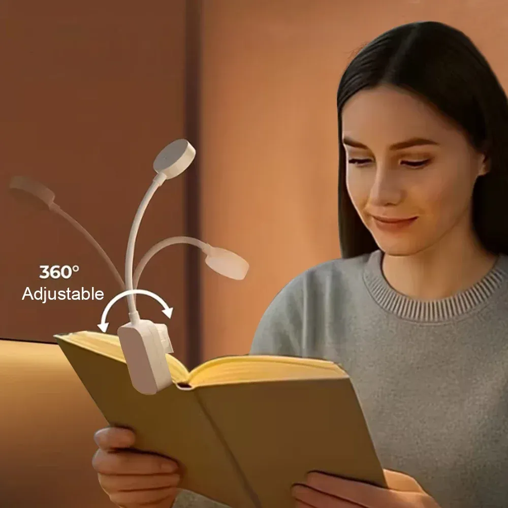 Runtow Lampe de lecture LED à pince, portable et rechargeable, 3 teintes de lumière, intensité réglable, protection des yeux, mini lampe de bureau 5