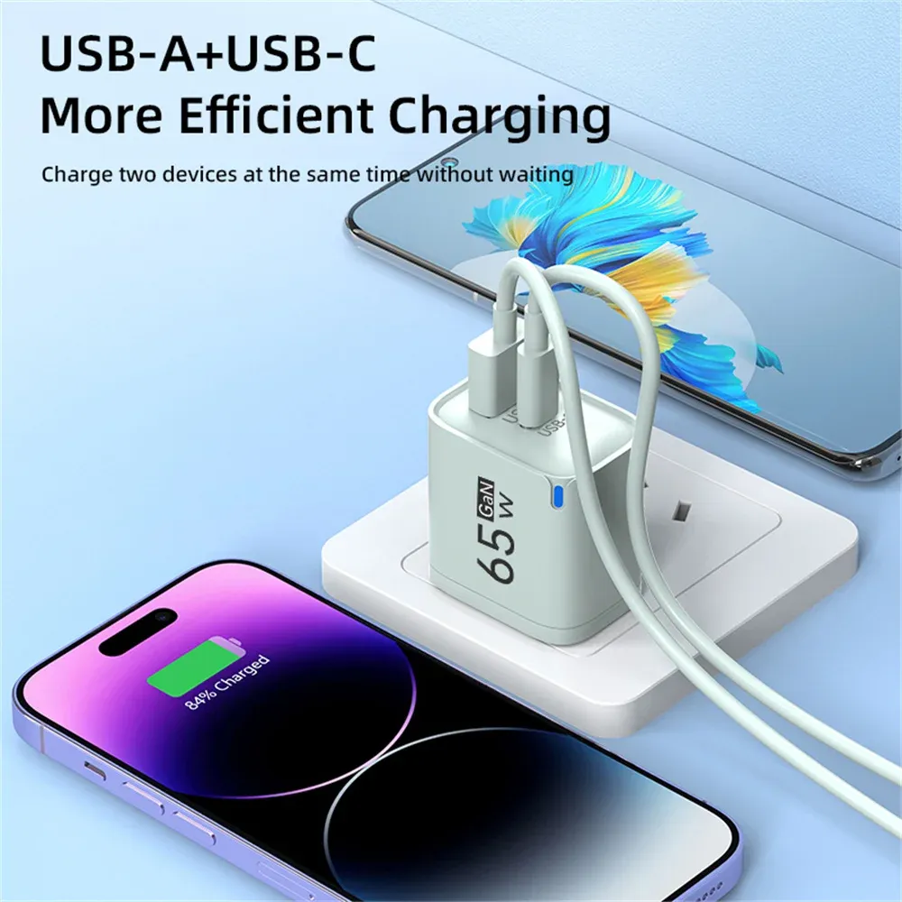 Chargeur rapide 65W pour iPhone, Xiaomi, Huawei, Samsung et OnePlus, adaptateur secteur mural USB-C 4
