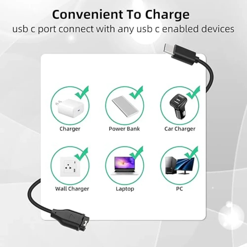 Chargeur USB-C de remplacement pour Garmin Fenix 5, 5S, 5X, 5 Plus, 6, 6S, 6X, 6 Pro, 7, 7S, 7X, câble de 1 m 6