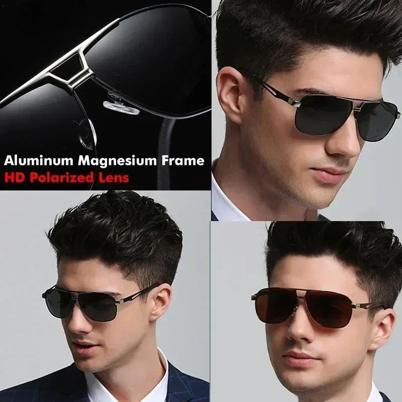 Lunettes de soleil photochromiques polarisées carrées pour homme, monture en aluminium-magnésium 2